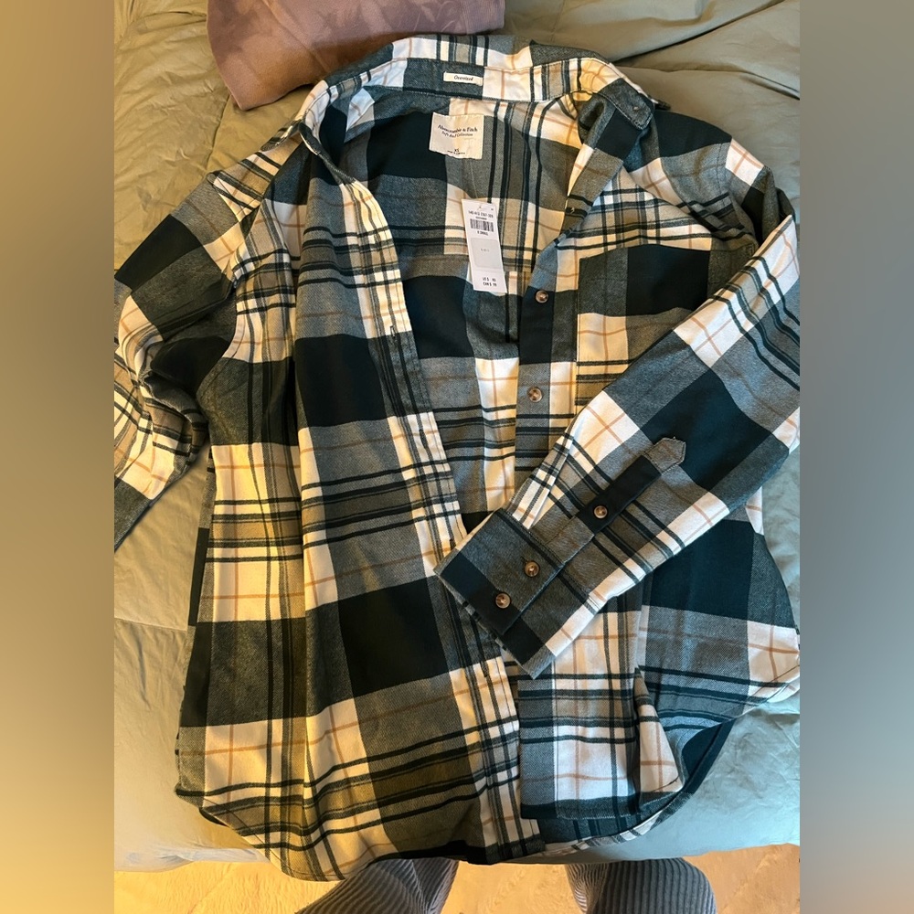 Abercrombie & Fitch Green and White Button Down Shirt